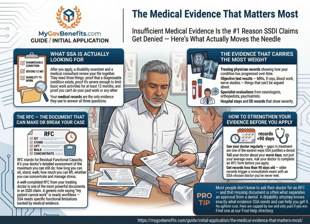 SSDI benefits overview 2026: $1,630 average payment, 5-month waiting period, Medicare after 24 months, work credits required