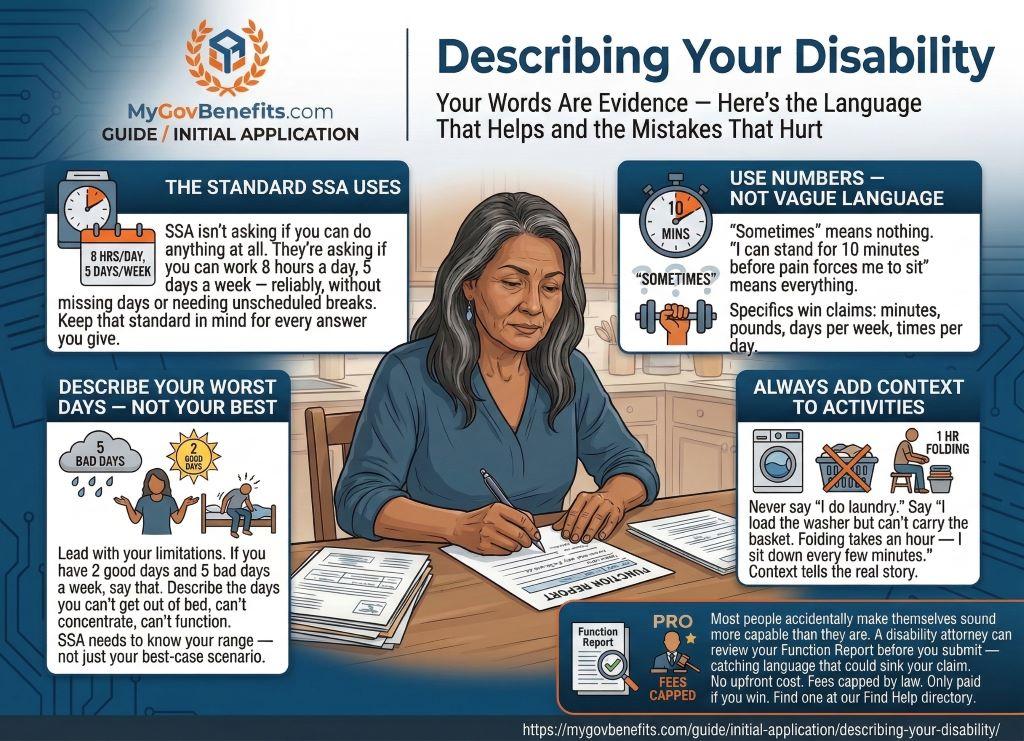 SSDI benefits overview 2026: $1,630 average payment, 5-month waiting period, Medicare after 24 months, work credits required