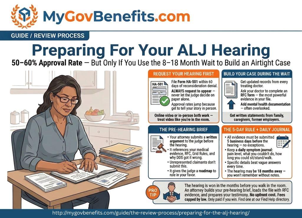 SSDI benefits overview 2026: $1,630 average payment, 5-month waiting period, Medicare after 24 months, work credits required