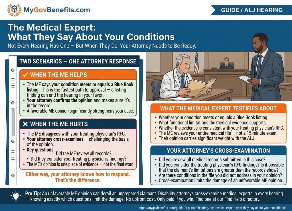 Medical expert witness testifying at an SSDI ALJ hearing, reviewing medical records and providing an independent opinion on the claimant's conditions and functional limitations