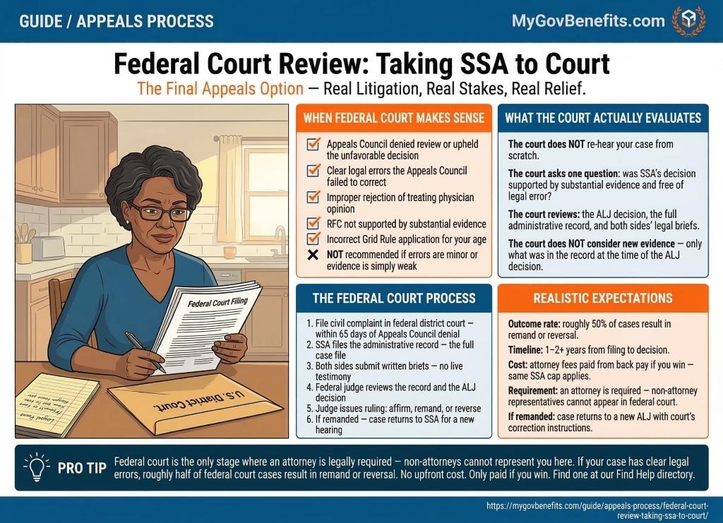 SSDI benefits overview 2026: $1,630 average payment, 5-month waiting period, Medicare after 24 months, work credits required